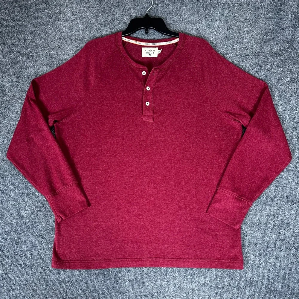 The Normal Brand Henley Shirt Mens XL Red Long Sleeve Cotton Casual Pullover Top